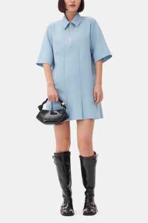 Ganni Light Blue Twill Suiting Mini Dress - Size 34