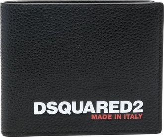Dsquared2 Logo Print Vouwportemonnee - Heren - Portefeuilles - Zwart - ONE Size - Leer - Accessoires