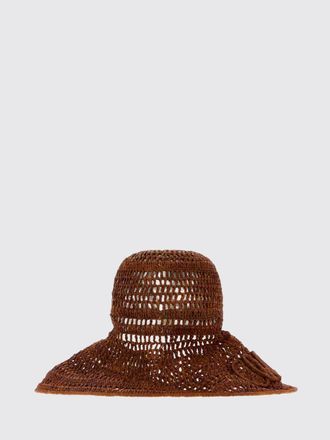 Chlo&eacute; Cappello crochet a tesa larga in raffia con logo ricamato