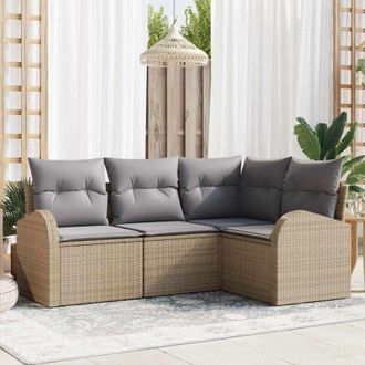 vidaXL Vidaxl - Conjunto De Sof&aacute; De Jard&iacute;n Con Coj&iacute;n 4 Pcs Beige Polirat&aacute;n
