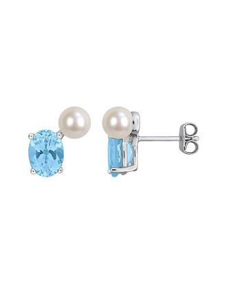 Rina Limor Silver 3.00 Ct. Tw. Sky Blue Topaz & 5.5-6 Mm Pearl Stud Earrings