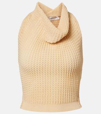 Victoria Beckham Draped knitted cotton-blend crop top