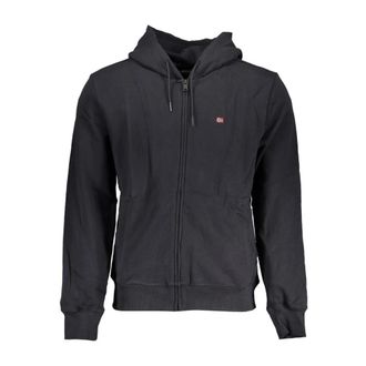 Napapijri Hoodies & sweatvesten, Heren, Zwart, S, Katoen, Zwarte Hooded Katoenen Sweatshirt met Borduurwerk