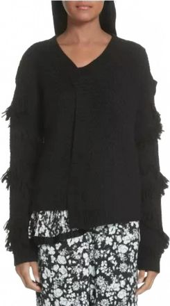 Yigal Azrou&Euml;l Cold Shoulder Fringe Mixed Media Wool Sweater In Black