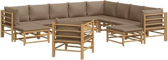 vidaXL Set De Muebles De Jard&iacute;n 12 Piezas Bamb&uacute; Y Cojines Gris Taup&eacute; Vidaxl
