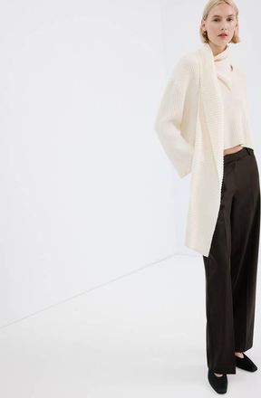 Mango Pantaloni wide leg pinces vita media marrone - Donna - 38 - MANGO