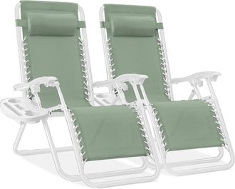 Best Choice Products Set of 2 Zero Gravity Lounge Chair Recliners for Patio, Pool w/ Cup Holder Tray