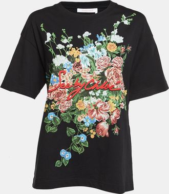 See By Chlo&eacute; See by Chloe Black Floral Print Cotton Crew Neck T-Shirt S