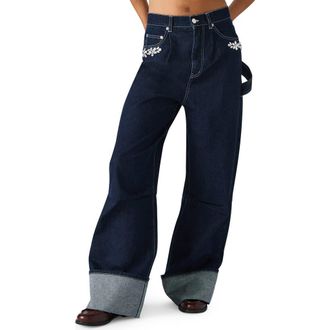 Steve Madden Bobbie Rhinestone Detail Carpenter Jeans in Bijou Blue at Nordstrom Rack, Size 26