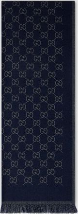 Gucci Reversible Wool Jacquard Scarf, Blue