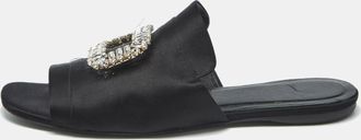 Roger Vivier Black Satin Crystal Embellished Slide Sandals