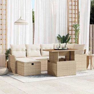vidaXL Conjunto De Sof&aacute; De Jard&iacute;n 7 Pcs Beige Rat&aacute;n Sint&eacute;tico Vidaxl
