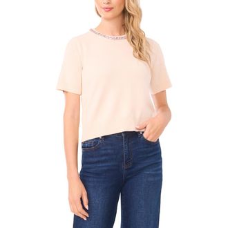 CeCe by Cynthia Steffe Rhinestone Embellished Short Sleeve Sweater in Eggshell at Nordstrom, Size X-Large