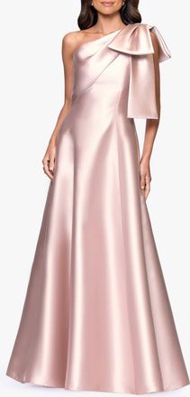 Betsy & Adam Bow Detail One-Shoulder Mikado Fit & Flare Gown in Blush at Nordstrom, Size 14