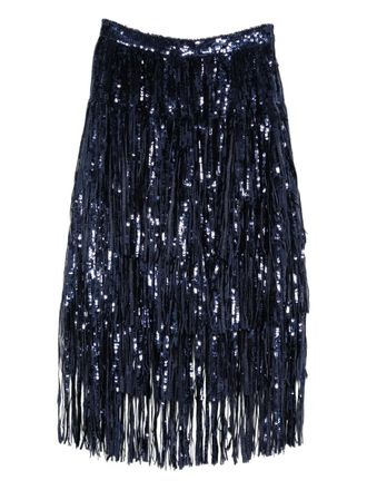 Miau by Clara Rotescu Lay sequinned fringed midi skirt - Blue
