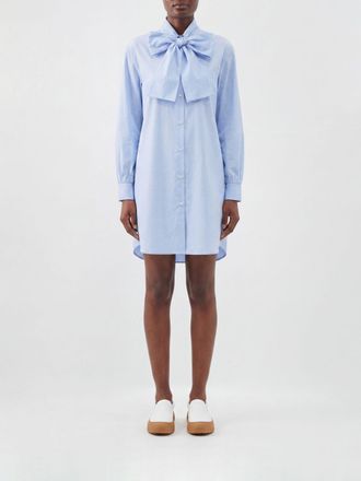 Moschino Cotton Mini Chemisier Dress with Pussy-Bow Collar