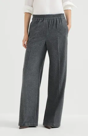 Brunello Cucinelli Cashmere jersey pleated wide track trousers in Anthracite at Nordstrom, Size 36