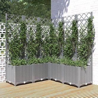 Berkfield Home Garden Planter with Trellis Light Grey 120x120x136 cm PP | Size: 120 x 120 x 136 cm