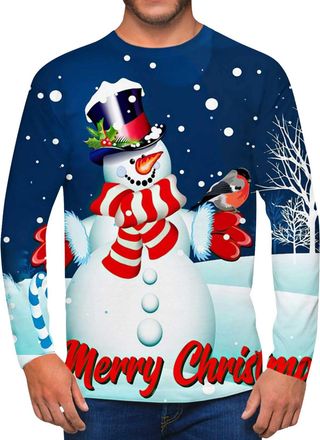 Generic Funny Xmas Jumpers Men Long Sleeves Crew Neck Warm Festive Santa Print Tops Mens Xmas Sweatshirt Christmas Long Sleeve Sweatshirt Mens Christmas Jumpe