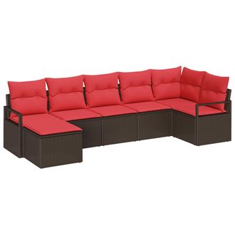 vidaXL Juego De Sof&aacute; Con Coj&iacute;n 7 Pcs Marr&oacute;n Rat&aacute;n Sint&eacute;tico Vidaxl