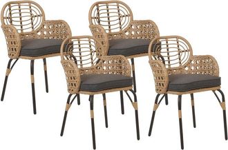 Beliani Conjunto De 4 Sillas De Rat&aacute;n Beige Gris Grafito Respaldo Trenzado Pratello