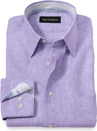 Paul Fredrick Tailored Fit Non-iron Linen Solid Dress Shirt With Contrast Trim