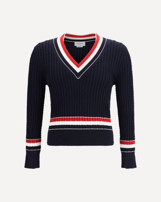Thom Browne Intarsia cable-knit V-neck Sweater Male 1