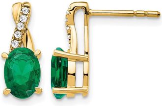 Diamond2Deal 14k Yellow Gold Created Emerald and Diamond Earrings