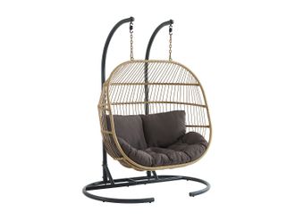 Vente-Unique Sill&oacute;n colgante de 2 plazas de rat&aacute;n natural claro con coj&iacute;n antracita - LISSANDRA de MYLIA