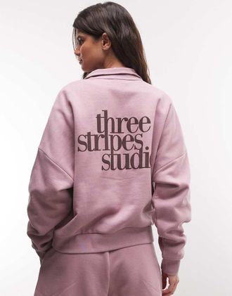 adidas adidas Training maglione con zip corta Three Stripes Studios color lilla-Bianco