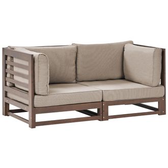 Beliani Sof&aacute; 2 Plazas De Madera De Acacia Oscura Cojines Gris Pardo Exterior Trani