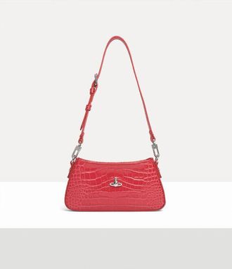 Vivienne Westwood Tasha Shoulder Phone Bag Emboss Croc Leather Coral