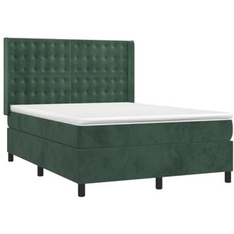 vidaXL Vidaxl - Cama Box Spring Colch&oacute;n Y Led Terciopelo Verde Oscuro 140x190cm
