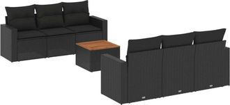vidaXL Set De Comedor De Jard&iacute;n 7 Pzas Y Cojines Rat&aacute;n Sint&eacute;tico Negro Vidaxl