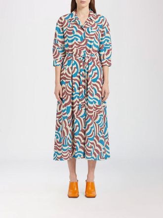 Marni Abito chemisier midi in cotone a maniche corte con stampa a onde