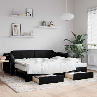vidaXL Sof&aacute; Cama Nido Con Cajones Tela Negro 90x190 Cm Vidaxl