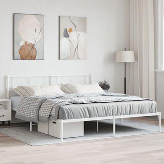 Berkfield Home Metal Bed Frame with Headboard White 183x213 cm