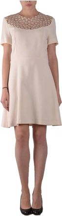 Pinko Pinko, Kleedjes, Dames, Beige, S, Polyester, Witte Kant A-Lijn Mini Jurk