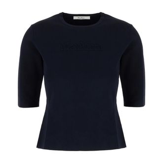 Max Mara Mxpaustero Top met korte mouwen - Dames - Ronde hals truien - Blauw - M - Truien & Vesten