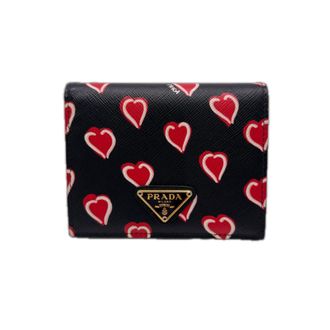 Prada Saffiano Black Red Color Saffiano Wallet (Bi-Fold) (Pre-Owned)