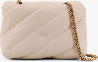 Pinko Womens Love Puff Mini Quilted Crossbody Bag White Leather Shoulder