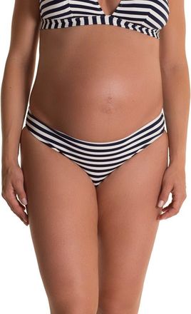 Pez D'Or Isabella Stripe Maternity Bikini Bottoms in Navy/White at Nordstrom, Size Small