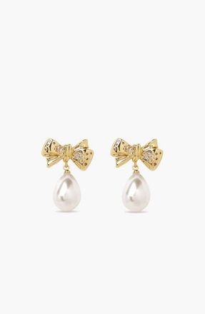 Yoj Bow Pearl Earrings Drop Earrings In Gold, Crystals & Pearls at Nordstrom
