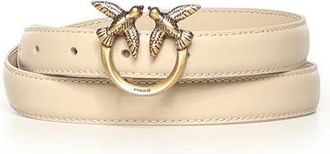 Pinko Love Birds Dunne Leren Riem - Dames - Riemen - Beige - M - Leer - Accessoires