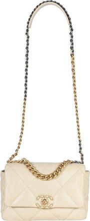 Chanel Beige Leather Quilted Medium 19 Flap Bag (Authentic Pre-Loved)