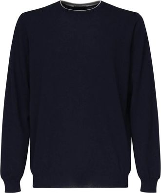 Fay Katoenen Gebreide Trui met Ronde Hals - Heren - Ronde hals truien - Blauw - XL - Katoen - Truien & Vesten