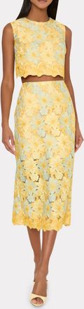 Milly Alani Lace Midi Skirt In Yellow