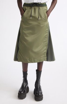 sacai Nylon Twill Midi Skirt in Khaki at Nordstrom, Size 1