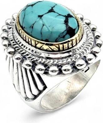 Jalan Jalan 925 Zilver Turkoois Ovaal Ring - Dames - Ringen - Blauw - 58 MM - Accessoires