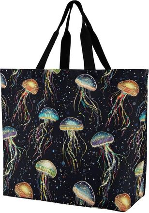 Generic Jellyfish Large Reusable Shopping Bag Lightweight Foldable Tote Bags Washable Shoulder Handbag